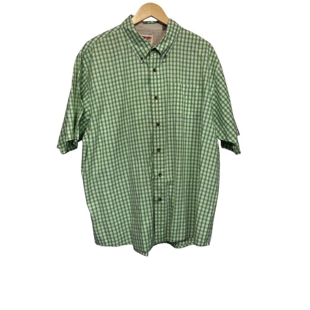 Wrangler Mens Plaid Button‎ Shirt 2XL Green Preppy Western Rodeo Office Travel